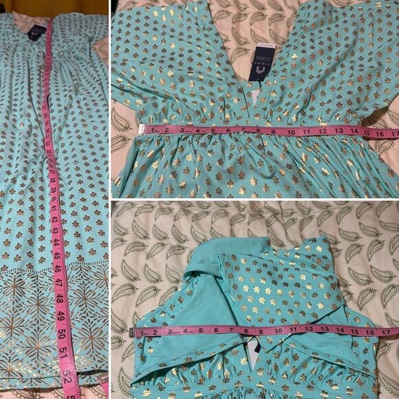 Cabana Life Deep V Flutter Sleeve Maxi Dress Metallic Floral Sea Foam M NWT - Picture 11 of 11